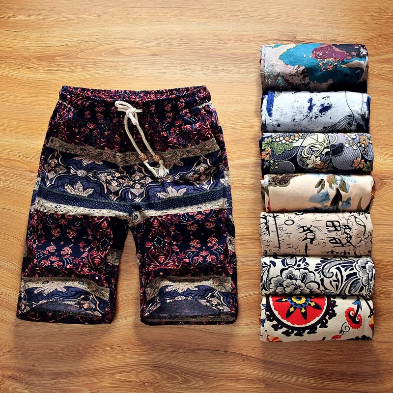 2022 Summer Casual Beach Cotton Linen Men Shorts