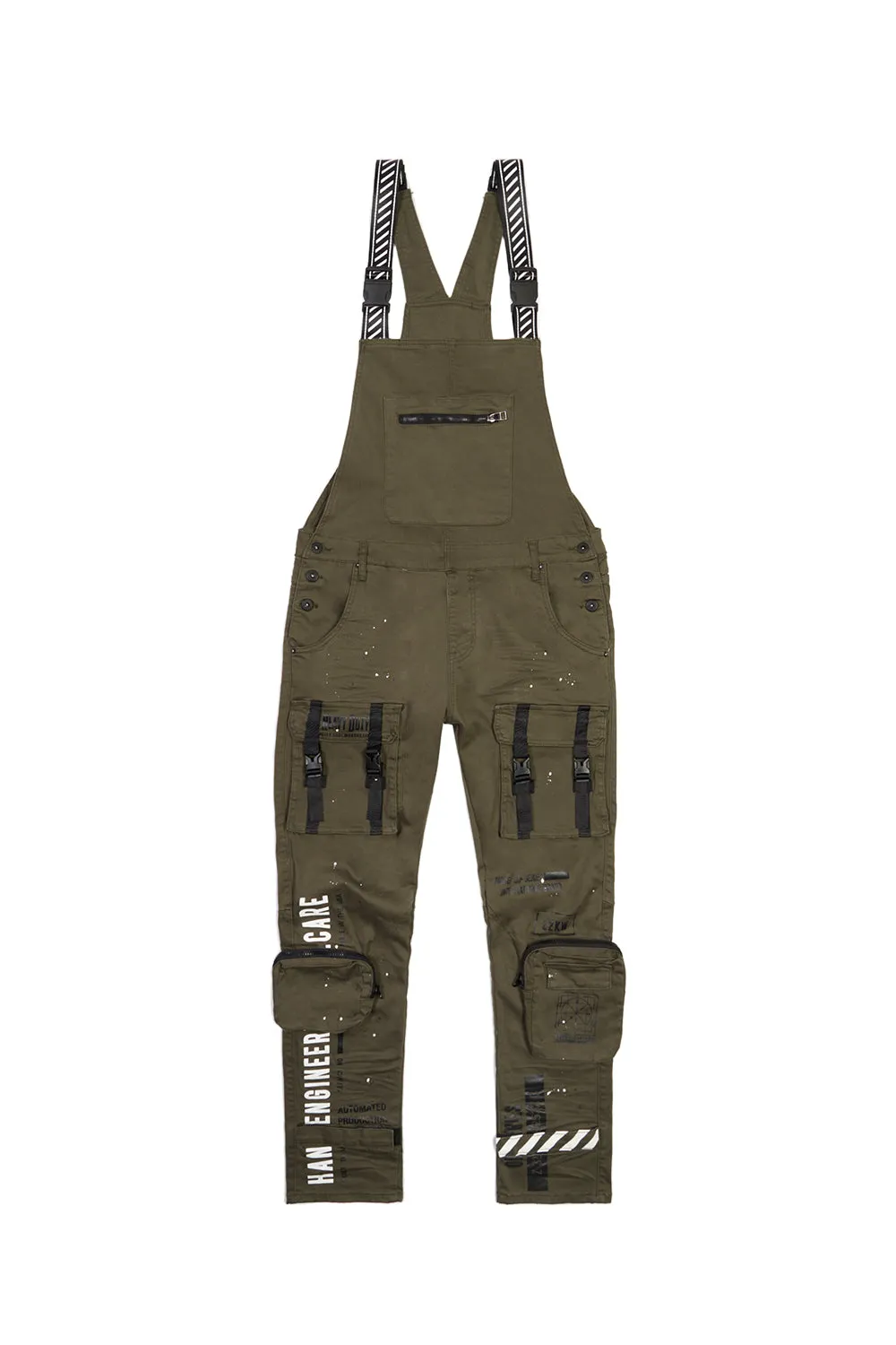 3D Pocket Utility Fashion Overalls - Olive