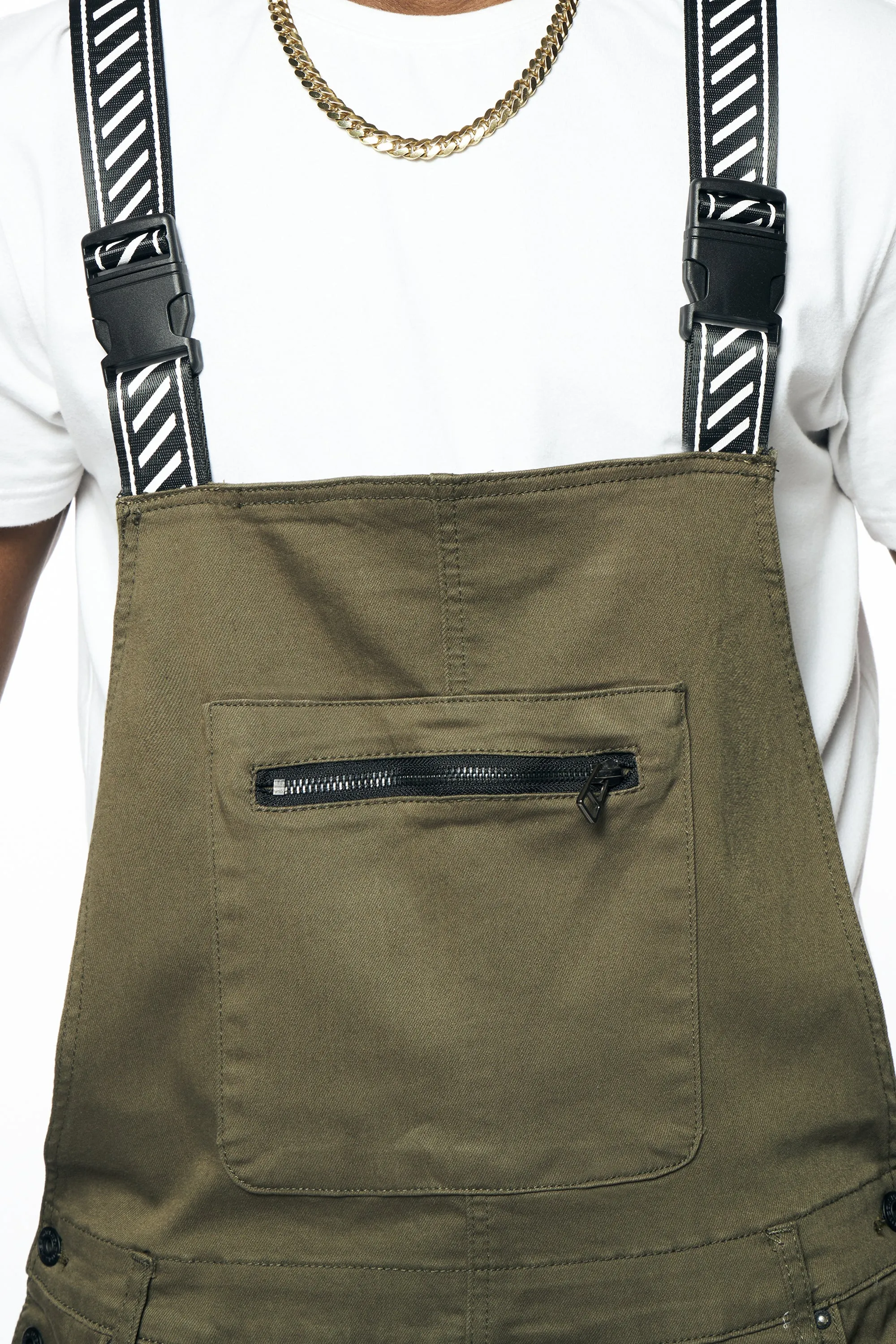 3D Pocket Utility Fashion Overalls - Olive