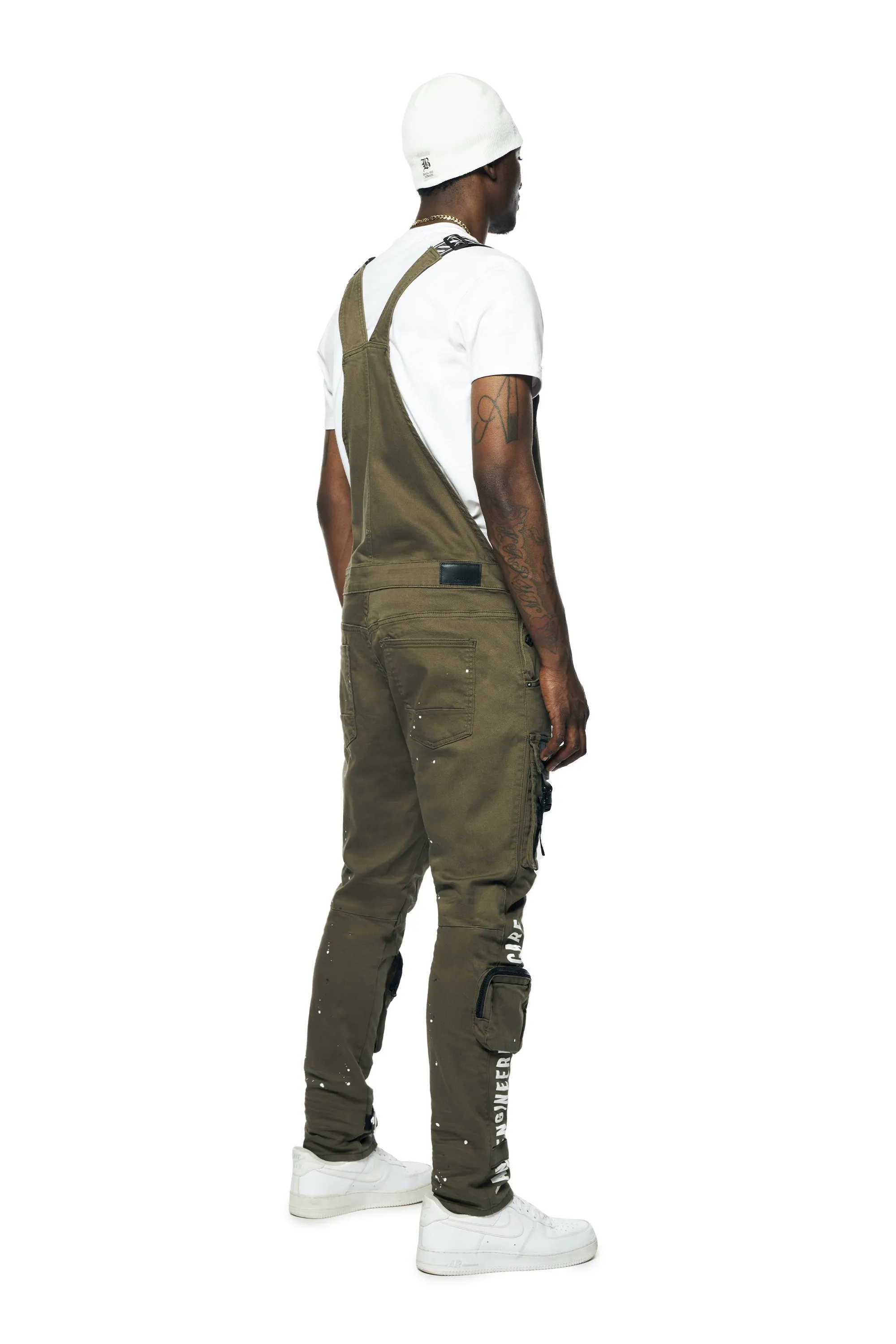 3D Pocket Utility Fashion Overalls - Olive