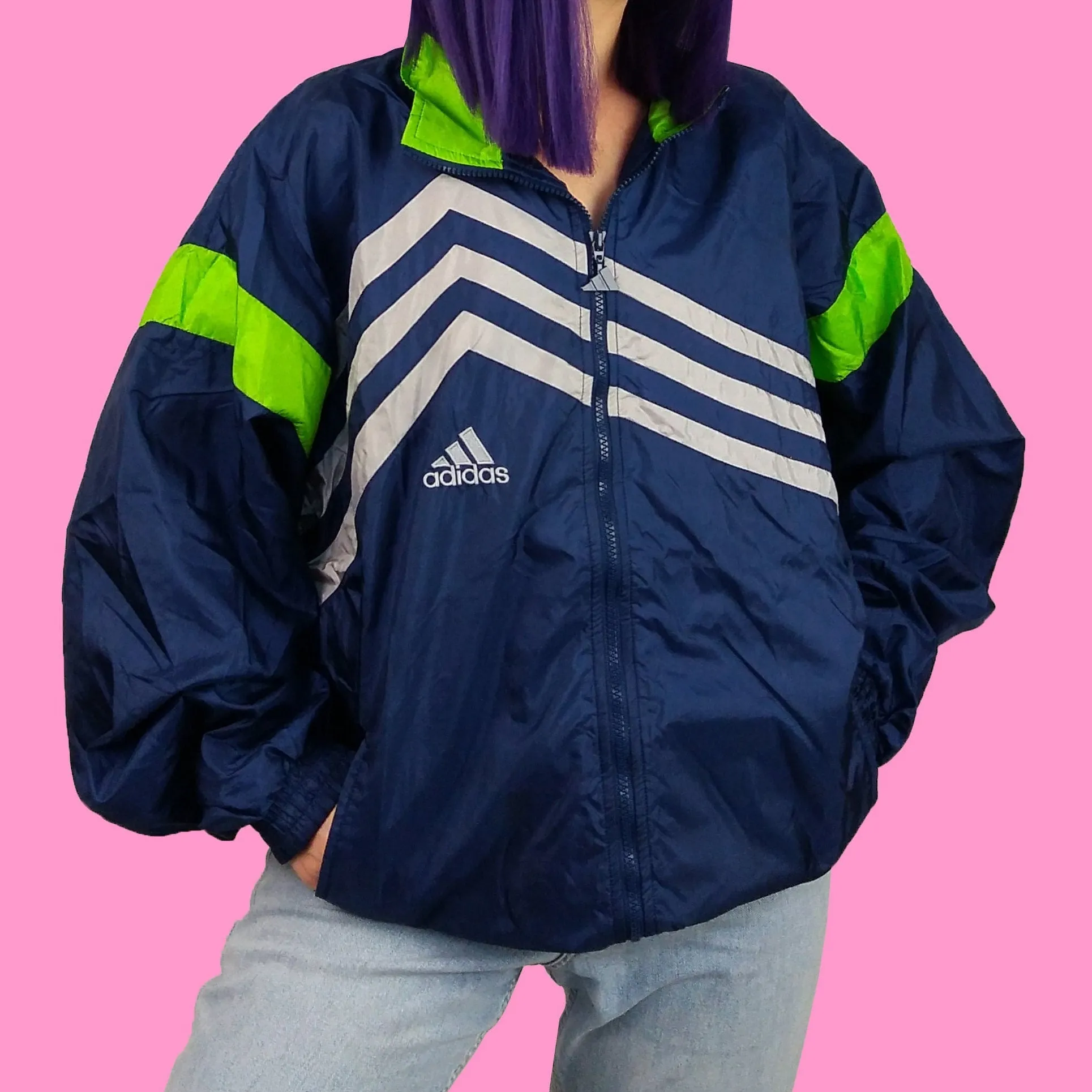 90's Adidas Unisex Shell Track Jacket ~ size L men