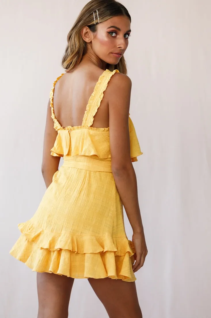 Acasia Frill Strap Ruffle Hem Dress Mustard