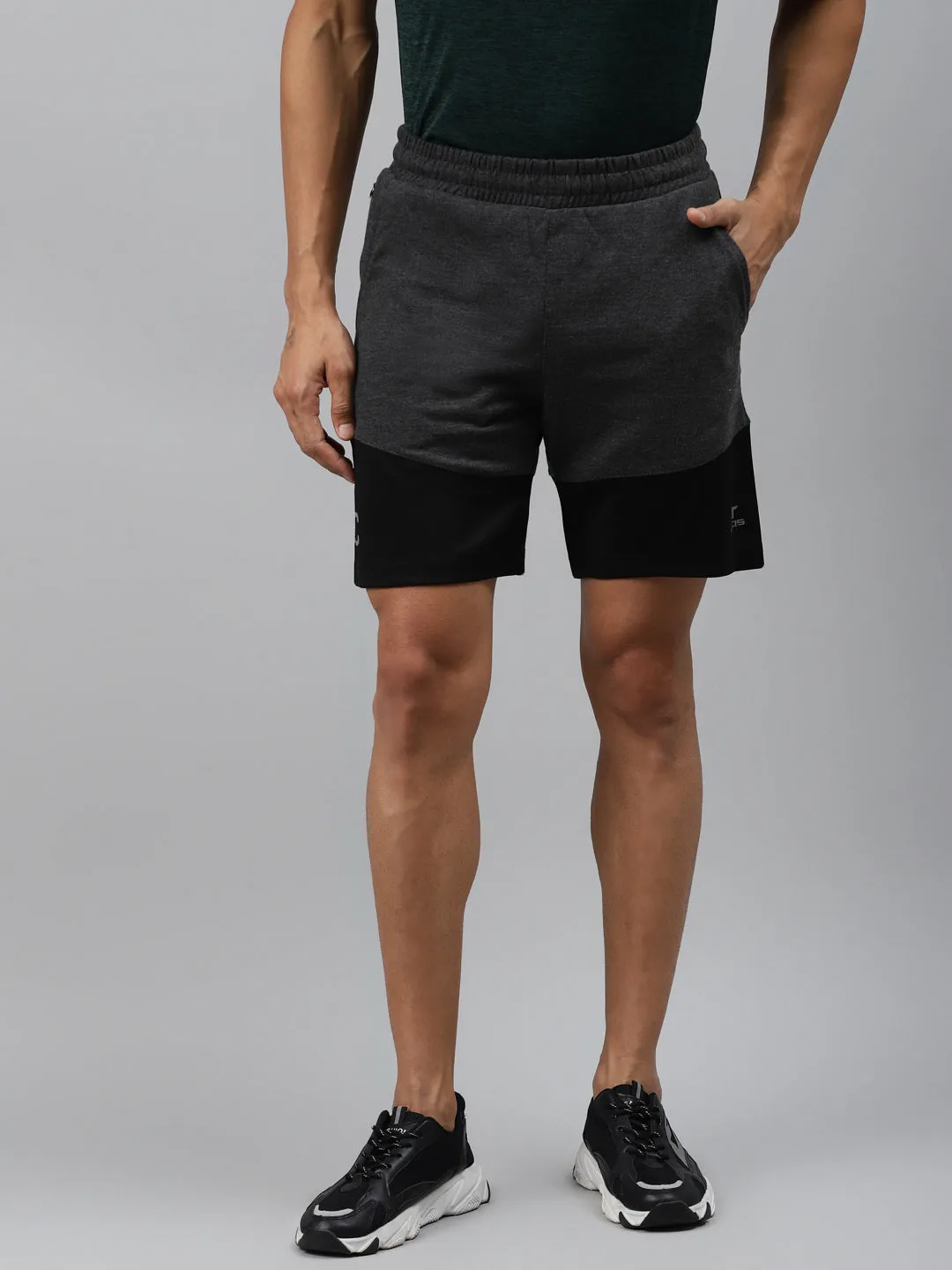 Alcis Men Black Charcoal Grey Colourblocked Slim Fit Sports Shorts