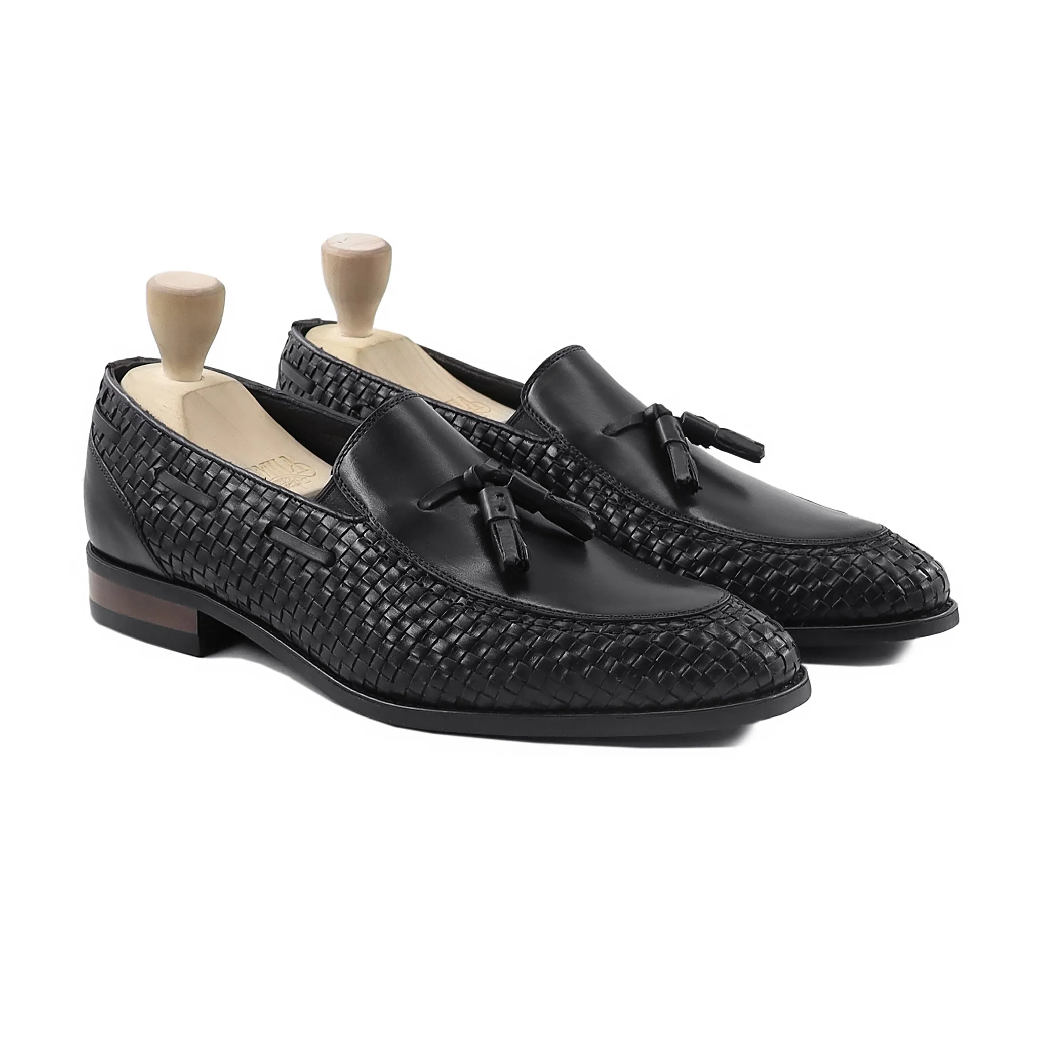 Arezzo - Men's Black Calf and Hand Woven Calf Leather Loafer