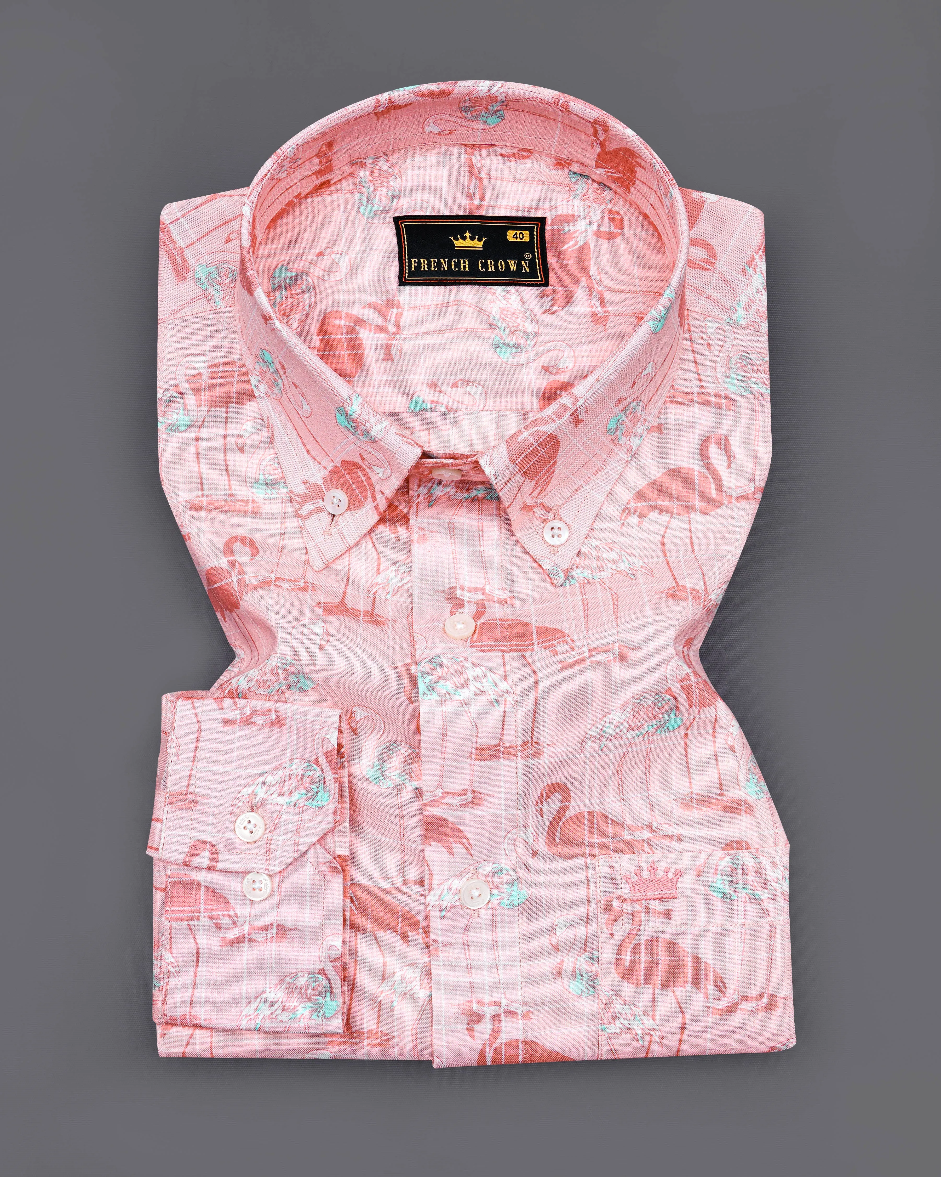 Azalea Pink Swan Printed Premium Cotton Shirt