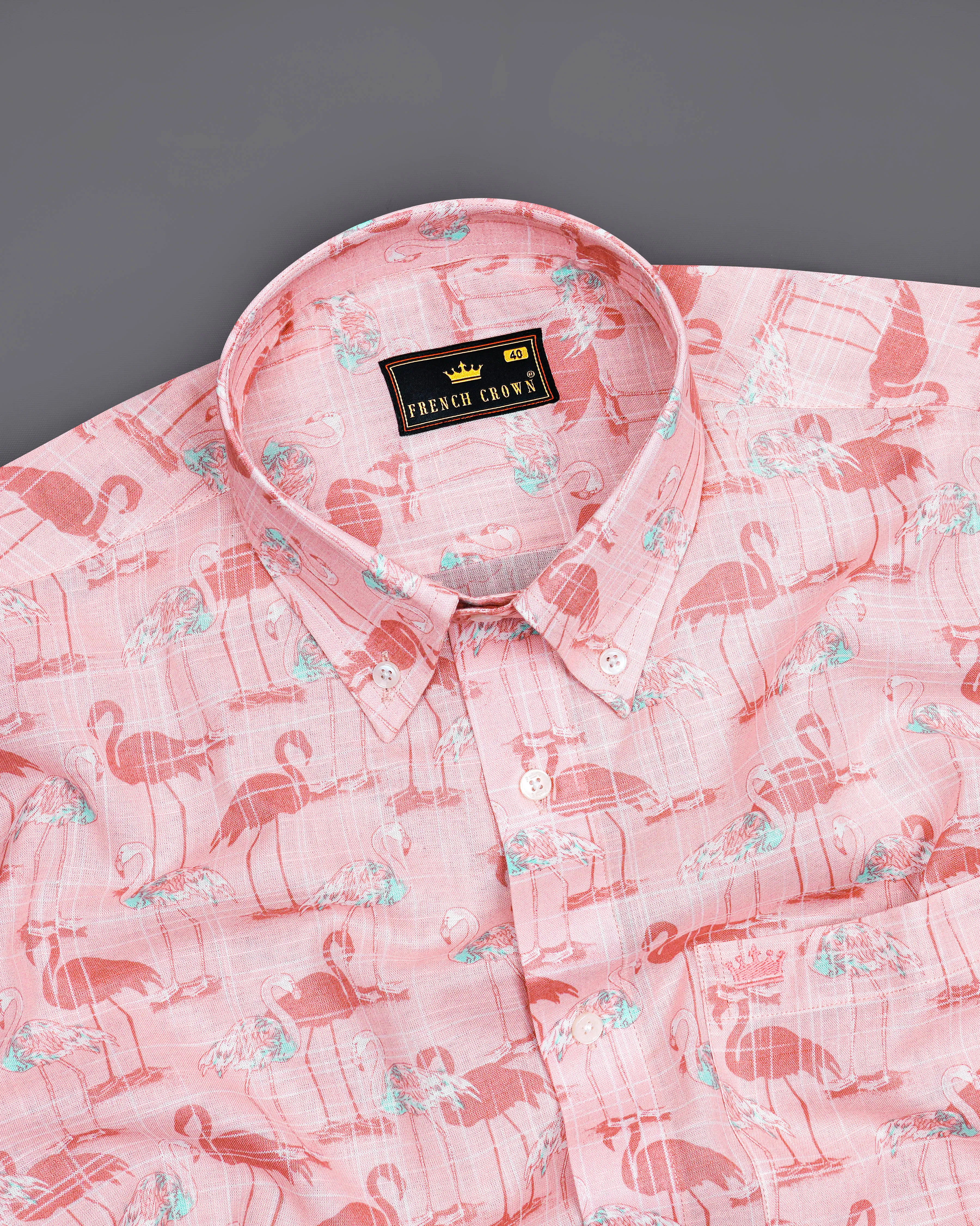 Azalea Pink Swan Printed Premium Cotton Shirt