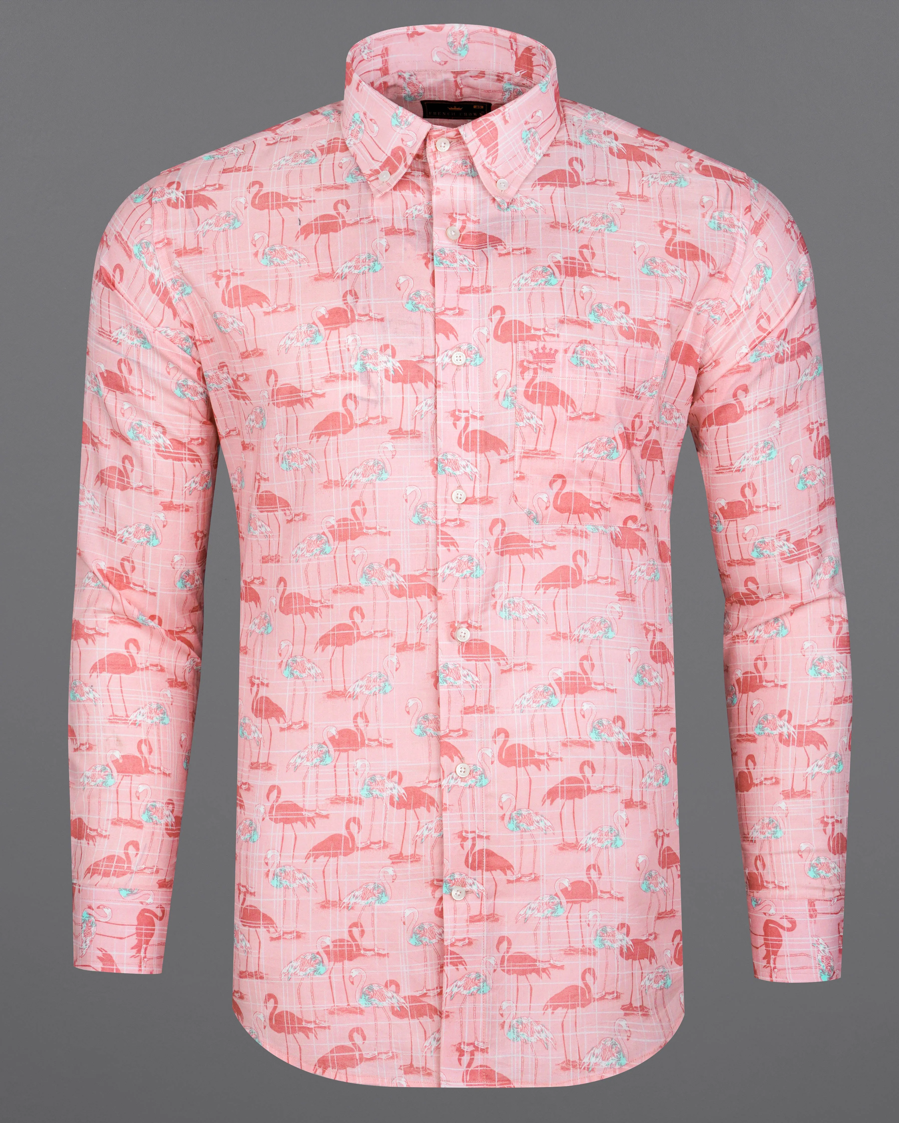 Azalea Pink Swan Printed Premium Cotton Shirt