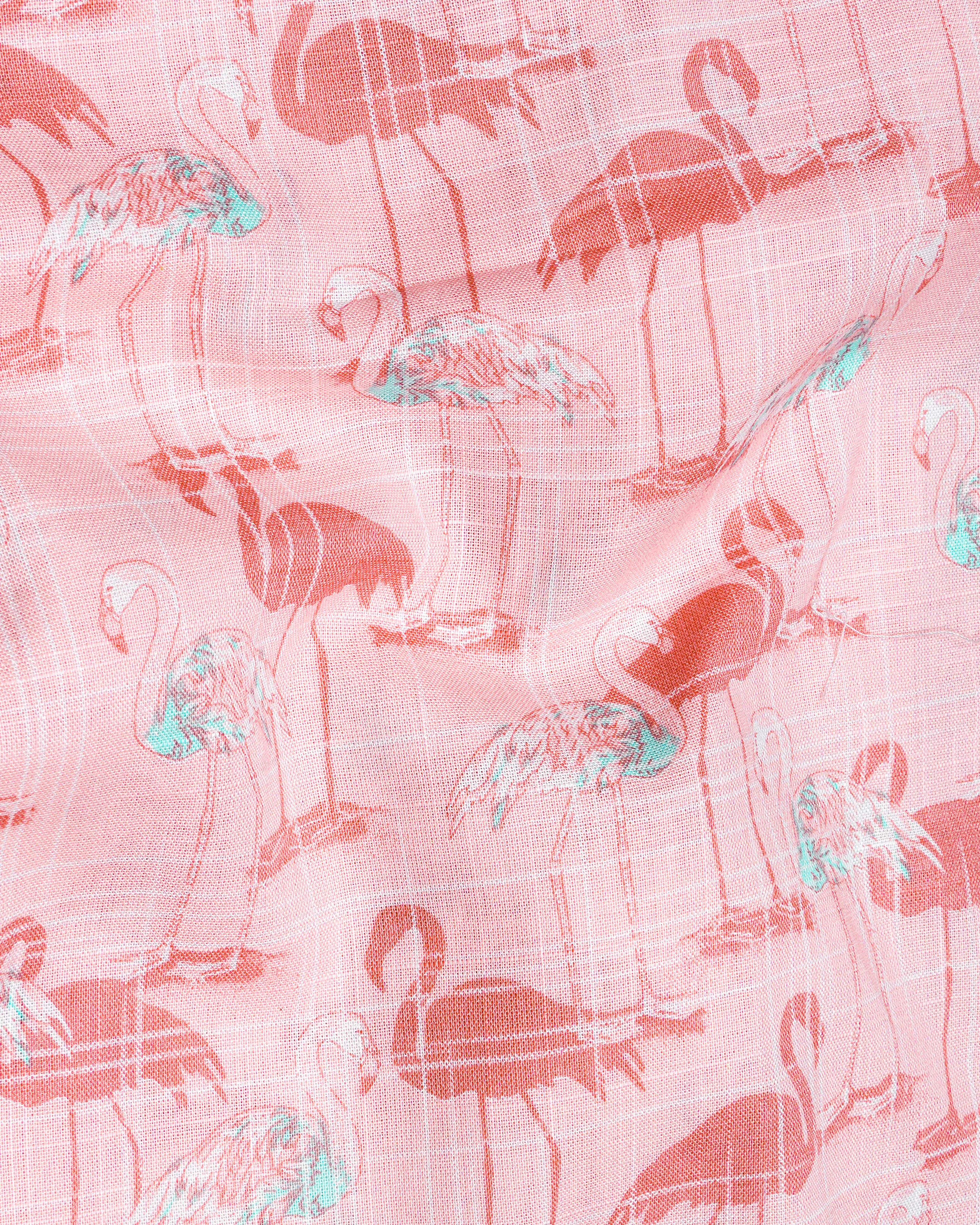 Azalea Pink Swan Printed Premium Cotton Shirt