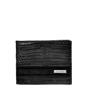 B2240FL - Cuadra black fashion caiman leather bi fold wallet for men