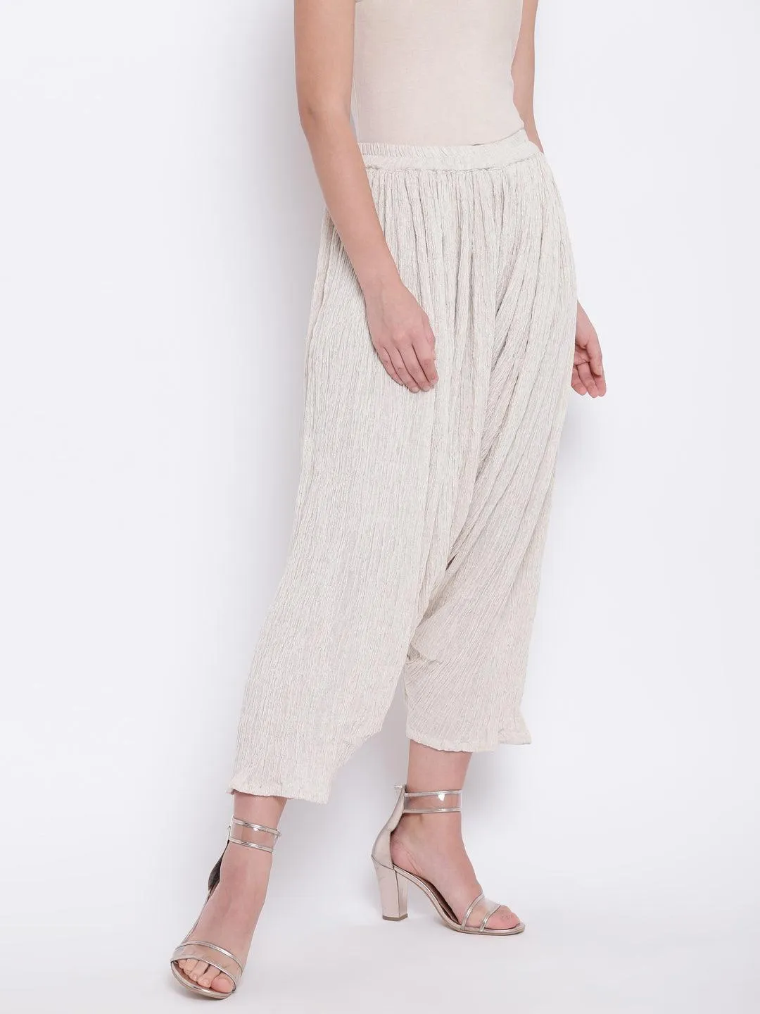 Beige Crinkle Ruffled Pant