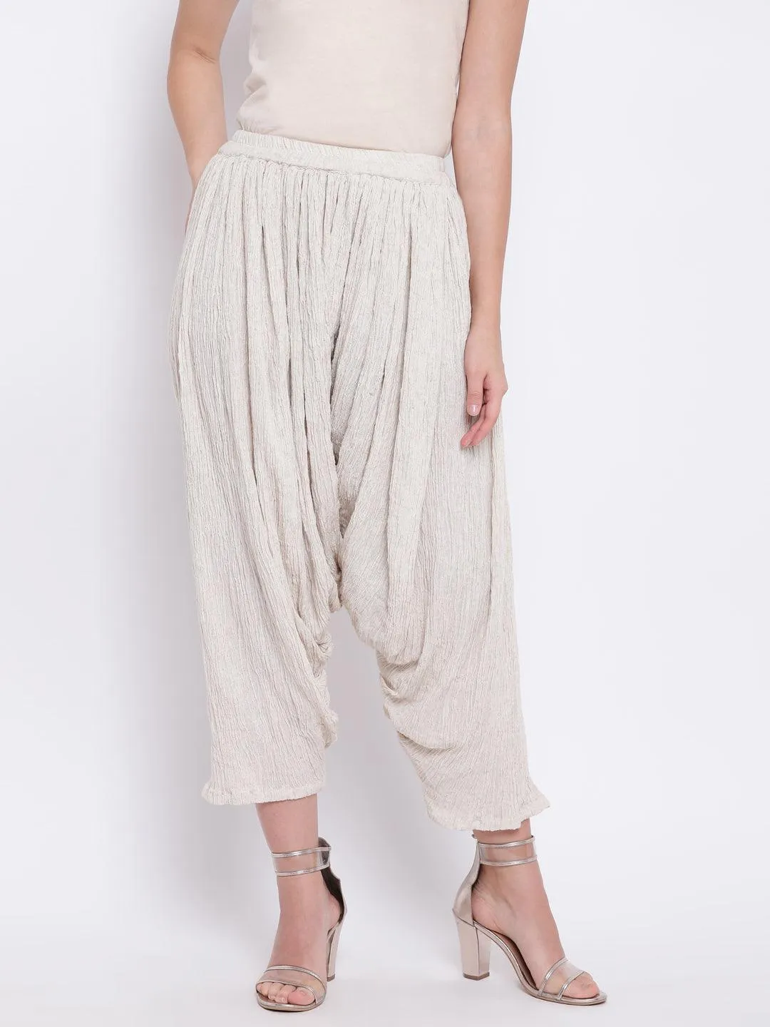 Beige Crinkle Ruffled Pant