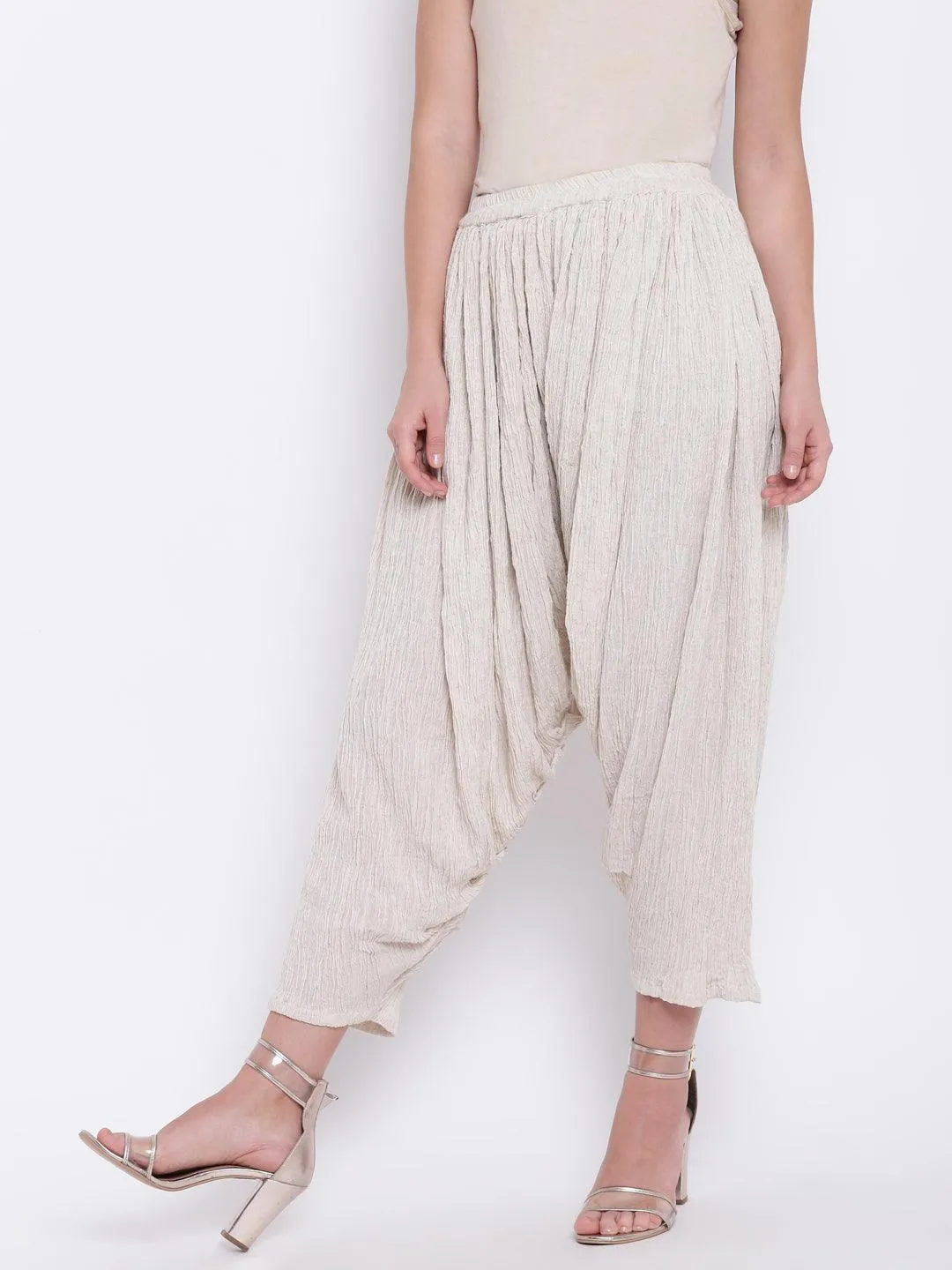 Beige Crinkle Ruffled Pant