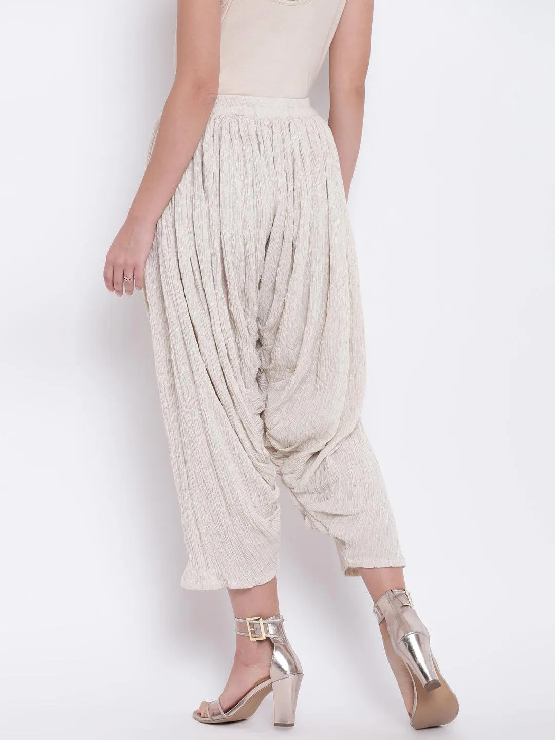 Beige Crinkle Ruffled Pant