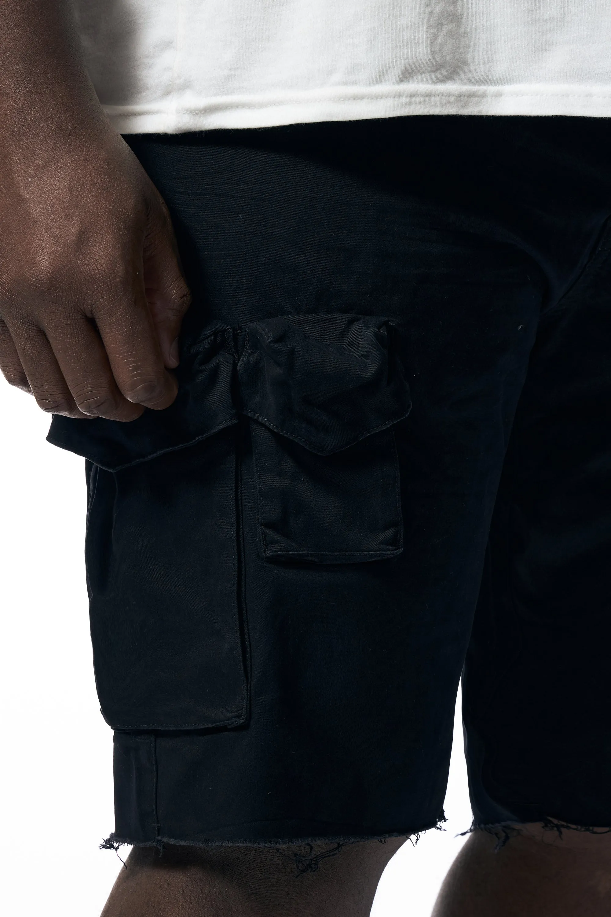 Big and Tall - Garment Washed Twill Cargo Shorts - Black