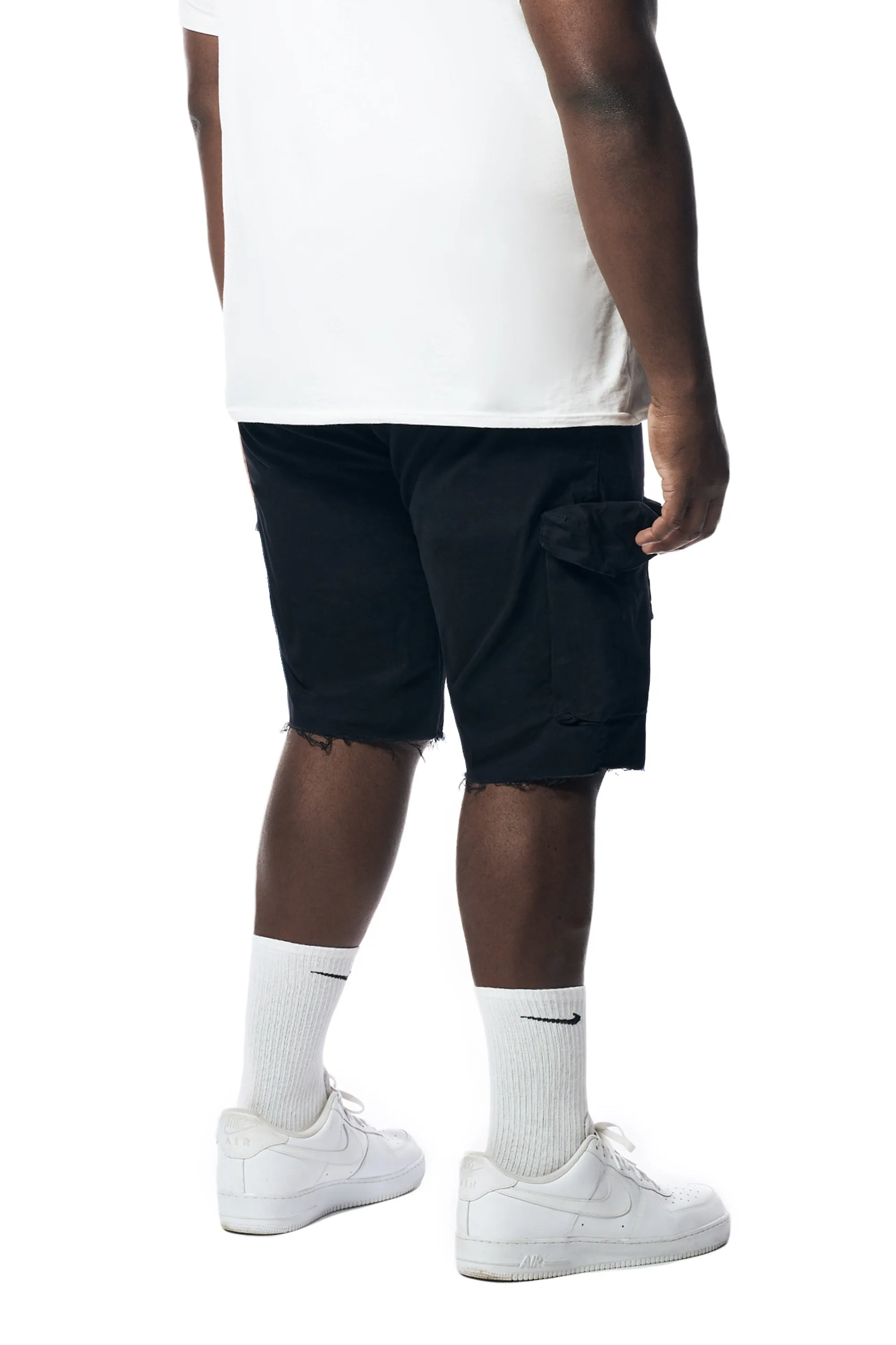 Big and Tall - Garment Washed Twill Cargo Shorts - Black