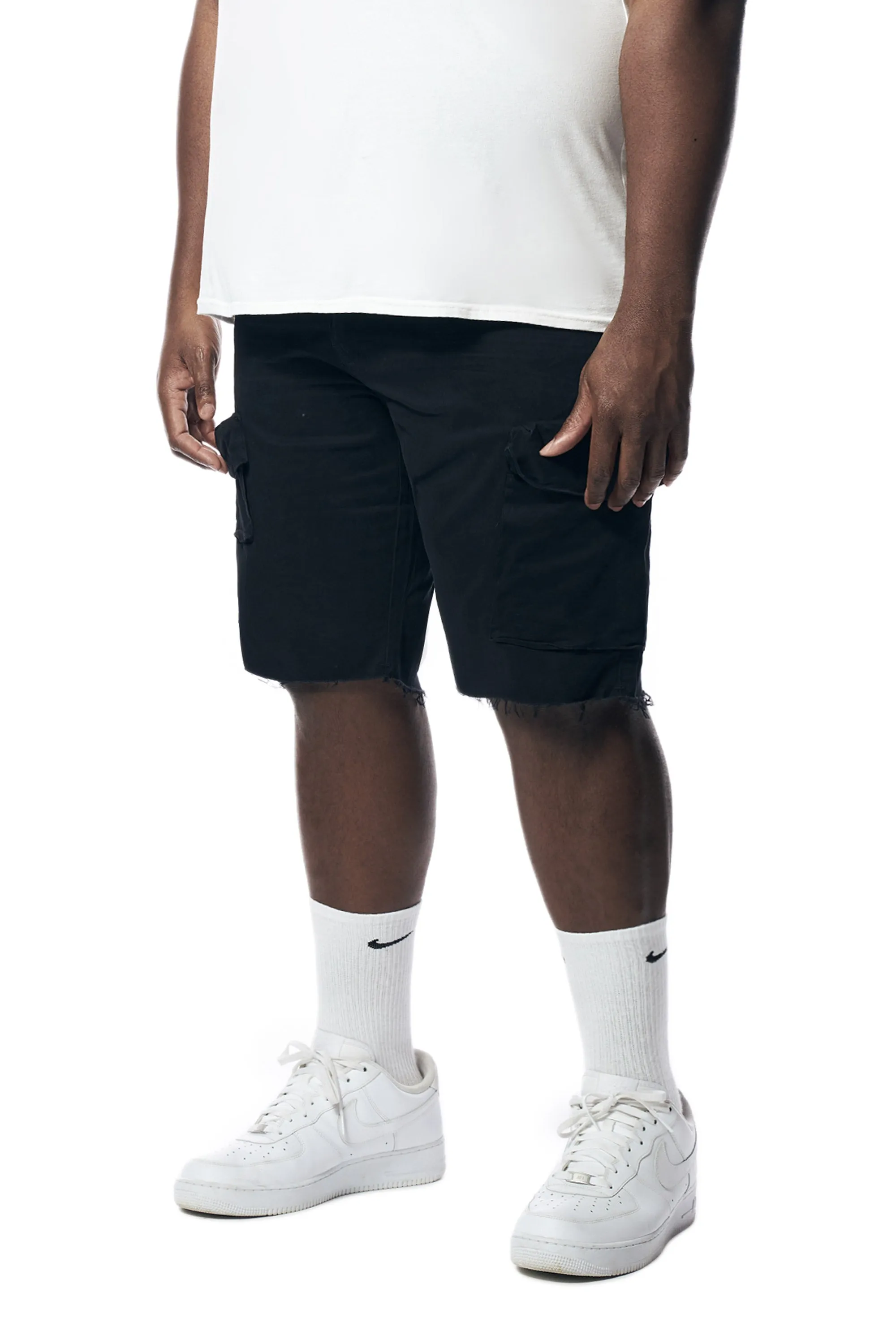 Big and Tall - Garment Washed Twill Cargo Shorts - Black