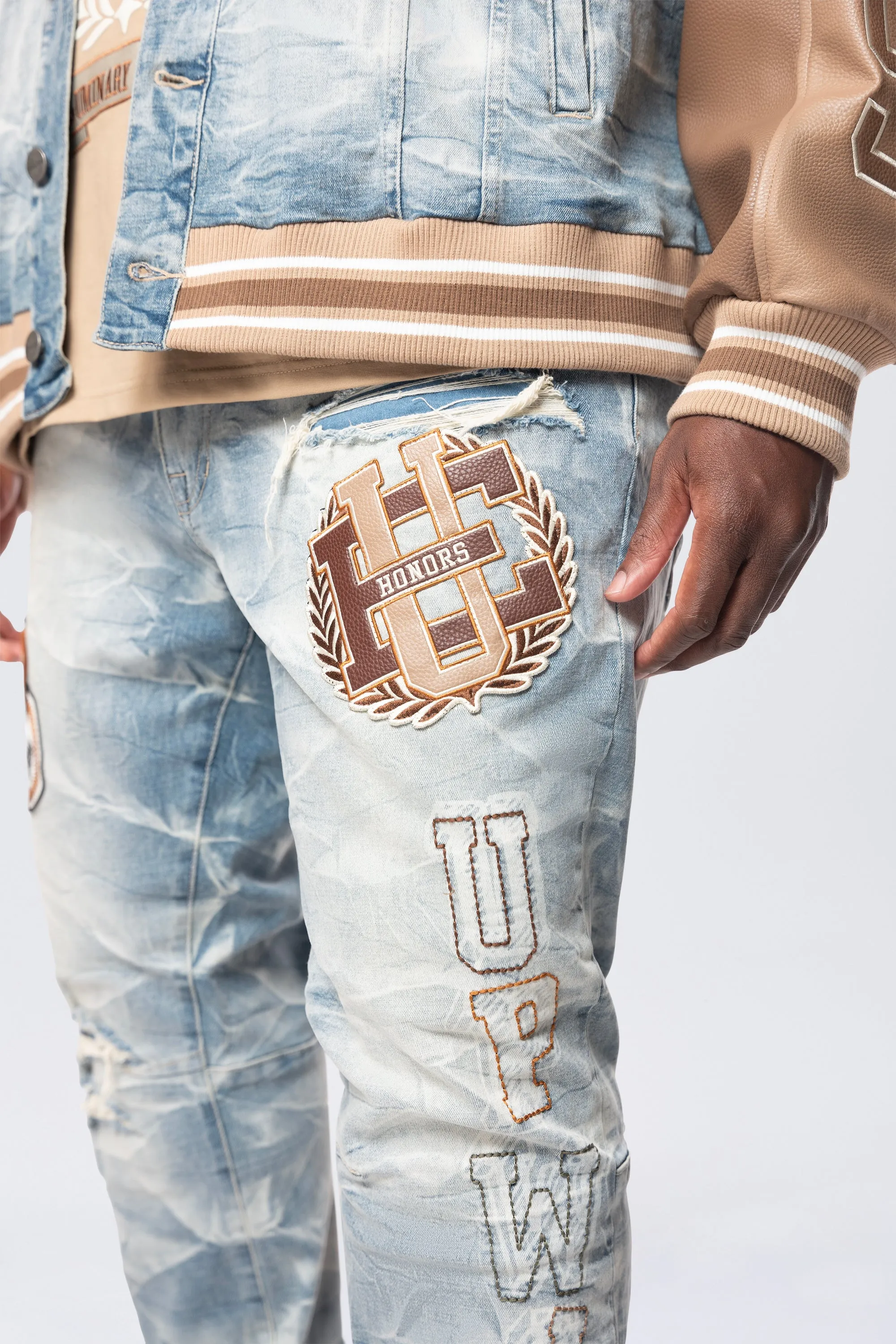 Big and Tall - Varsity Patch Jeans - Clyde Blue