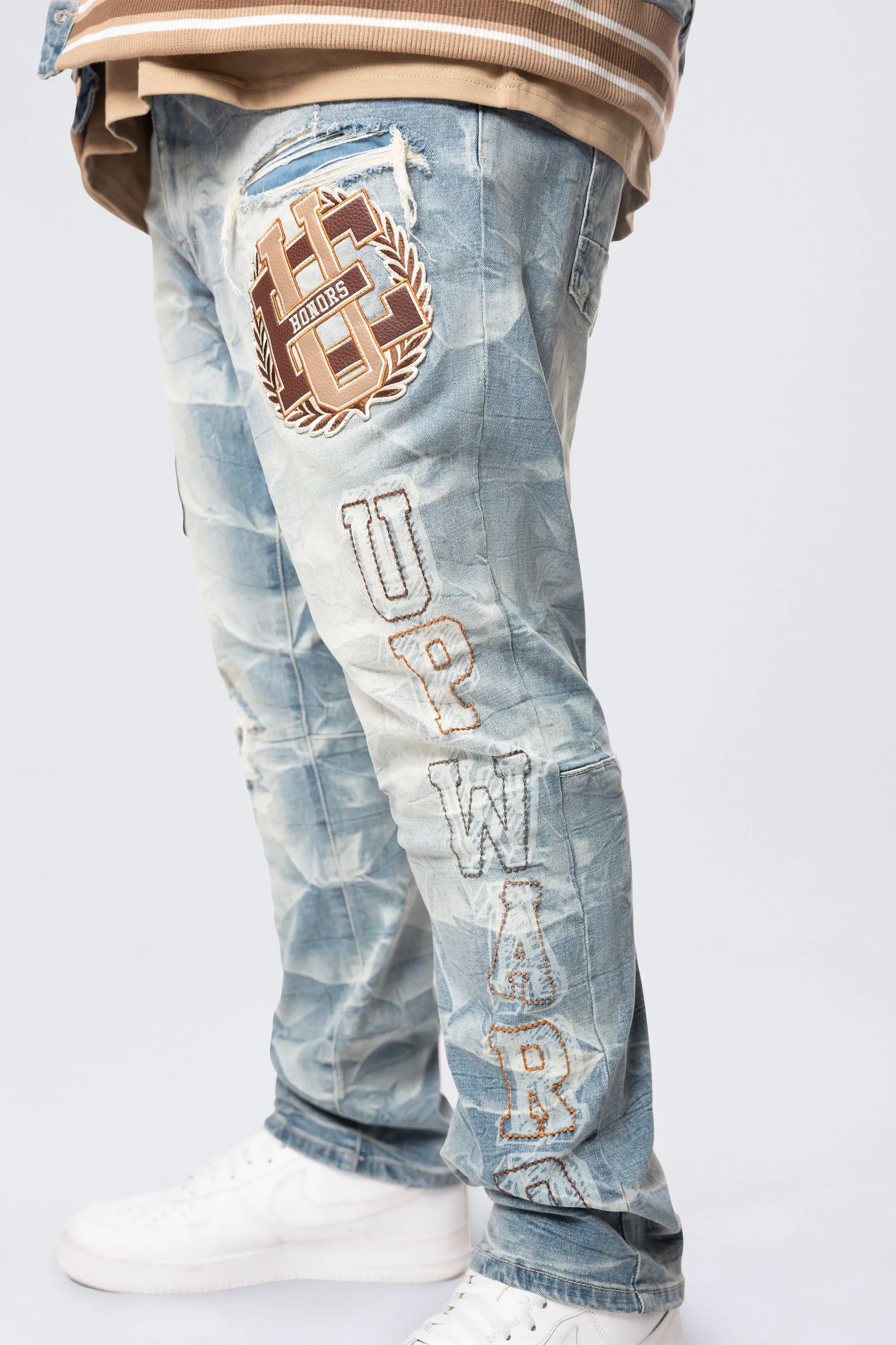 Big and Tall - Varsity Patch Jeans - Clyde Blue