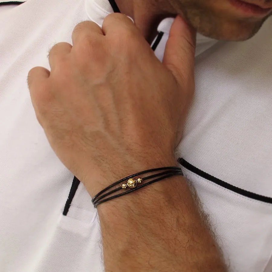 Black Leather Cord Bracelet for Men