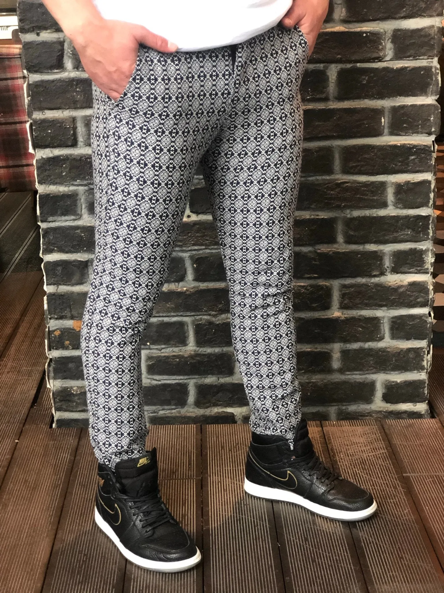 Black White Pattern Slim Fit Casual Pant DJ115 Streetwear Pant