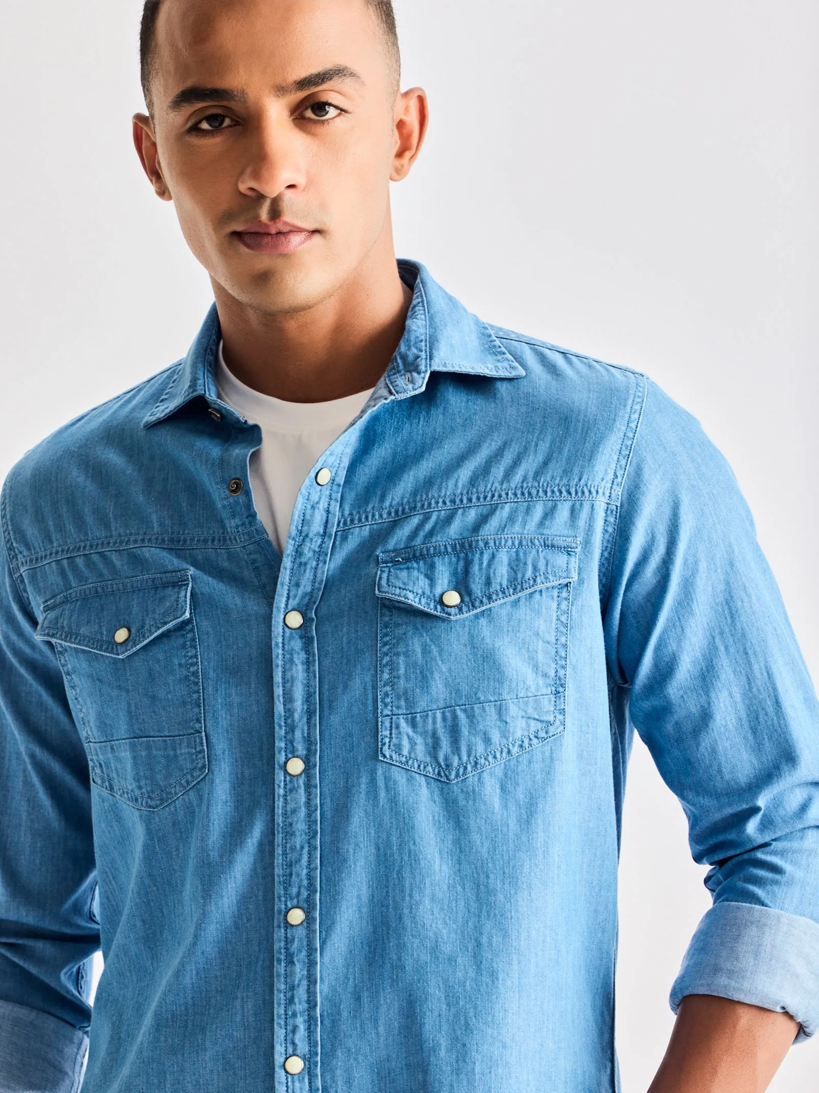 Blue Denim Cargo Shirt