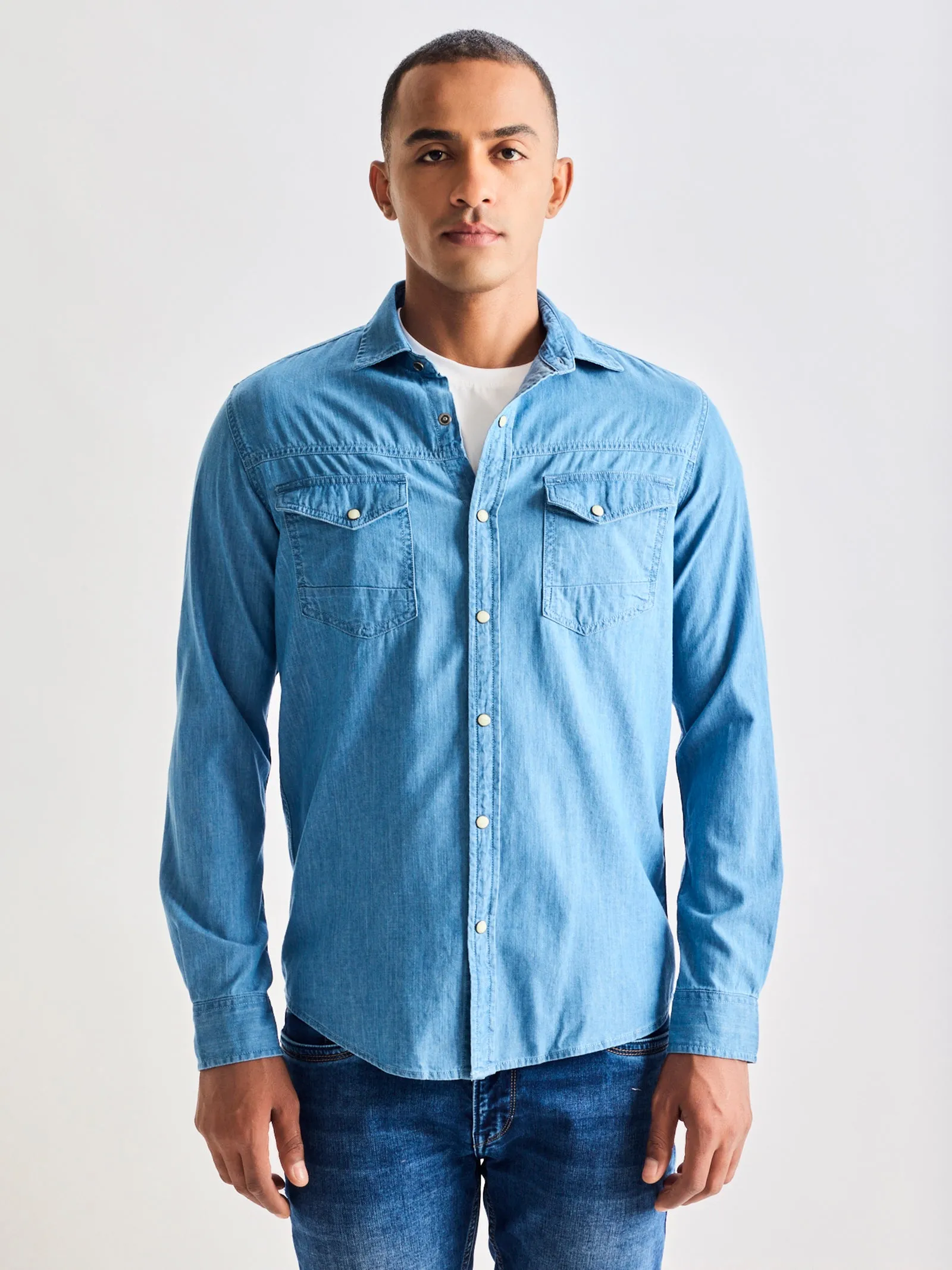 Blue Denim Cargo Shirt