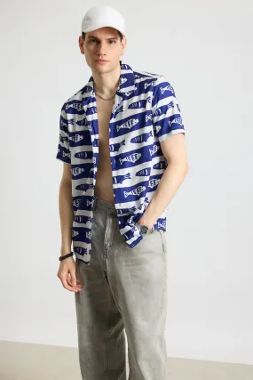 Blue Fish Print Men's Resort Shirt