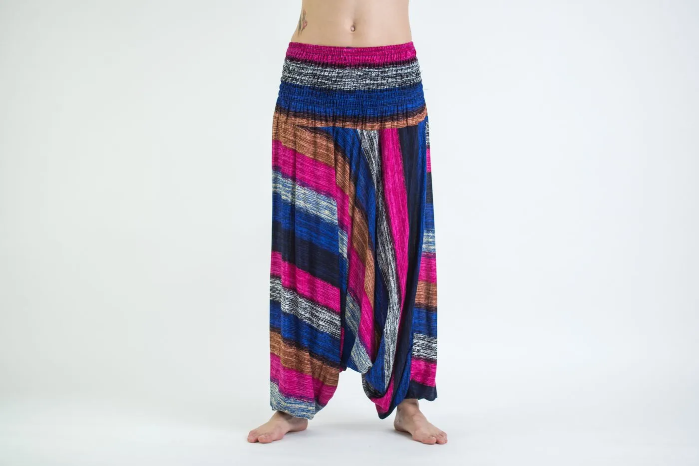 Boho Striped 2-in-1 Jumpsuit Harem Pants in Pink