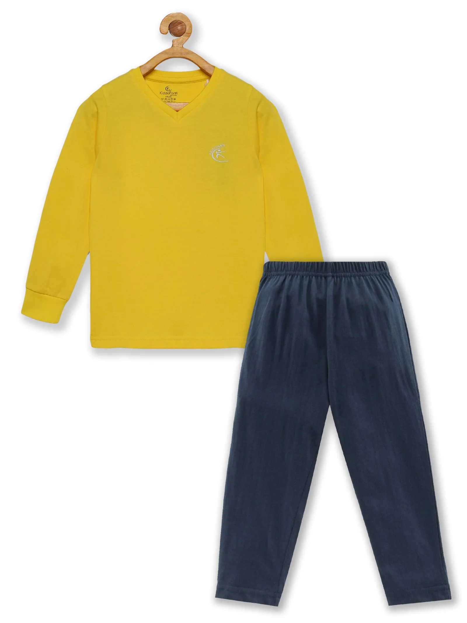 Boys Full Sleeve V Neck Tee & Solid Pyjama Pant Set