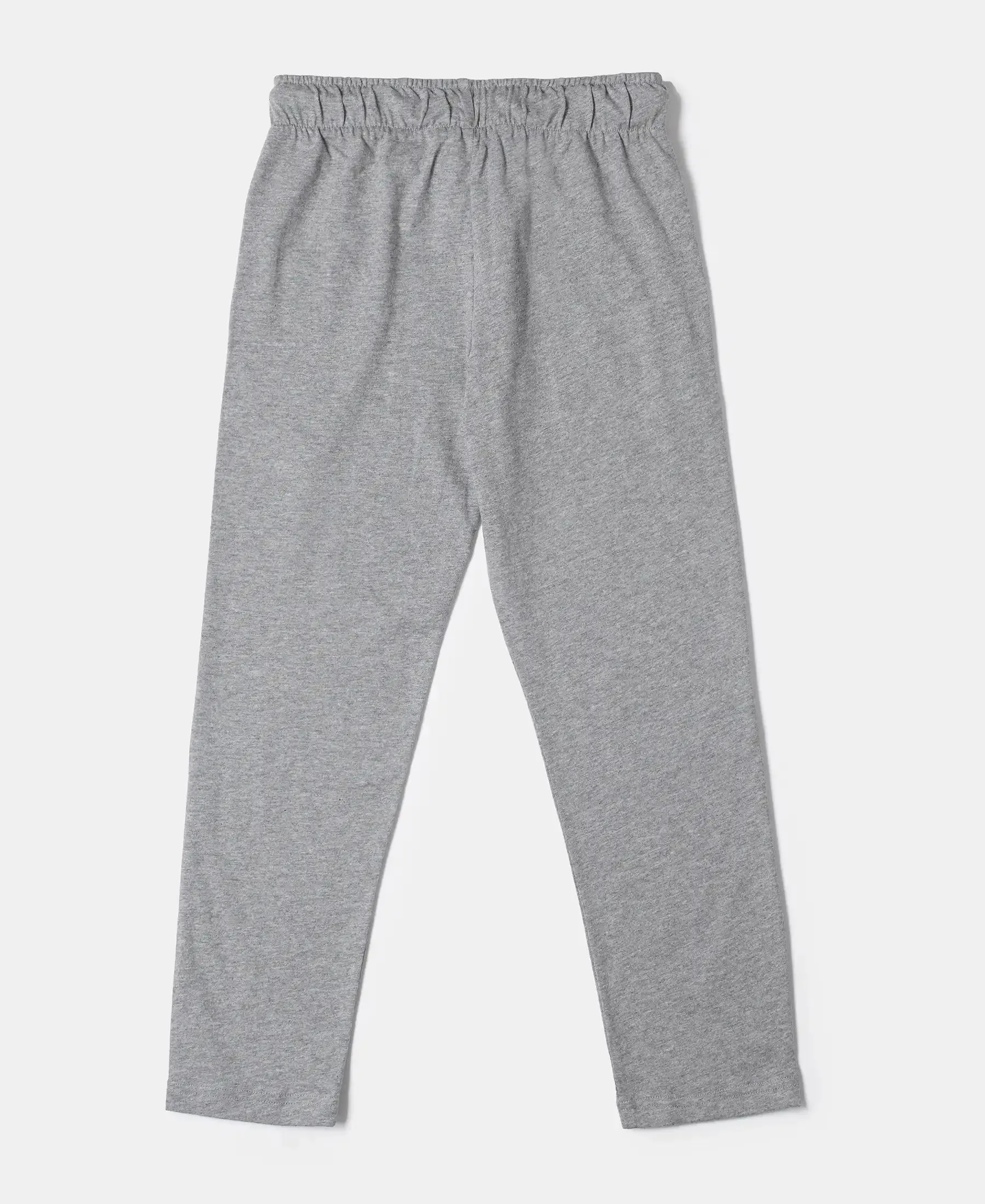 Boy's Super Combed Cotton Rich Graphic Printed Trackpants with Contrast Side Piping - Grey Melange & Orange Rust