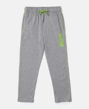 Boy's Super Combed Cotton Rich Graphic Printed Trackpants with Contrast Side Piping - Grey Melange & Orange Rust