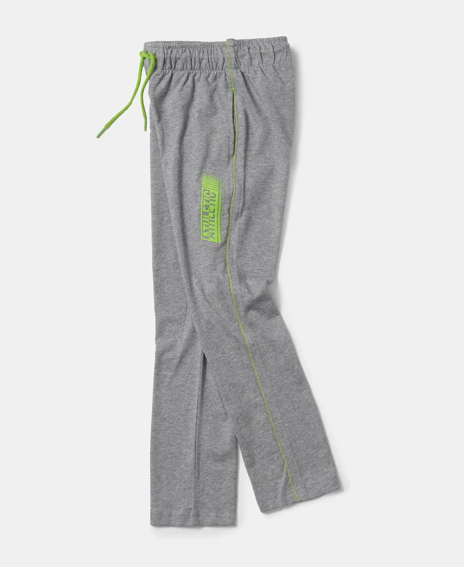 Boy's Super Combed Cotton Rich Graphic Printed Trackpants with Contrast Side Piping - Grey Melange & Orange Rust