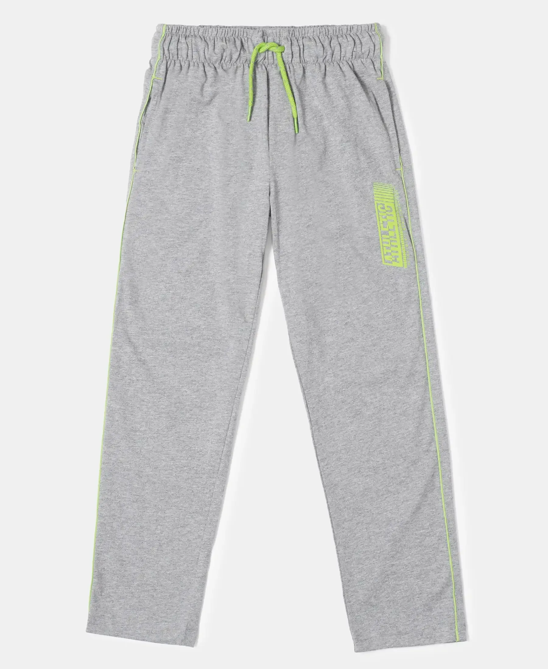 Boy's Super Combed Cotton Rich Graphic Printed Trackpants with Contrast Side Piping - Grey Melange