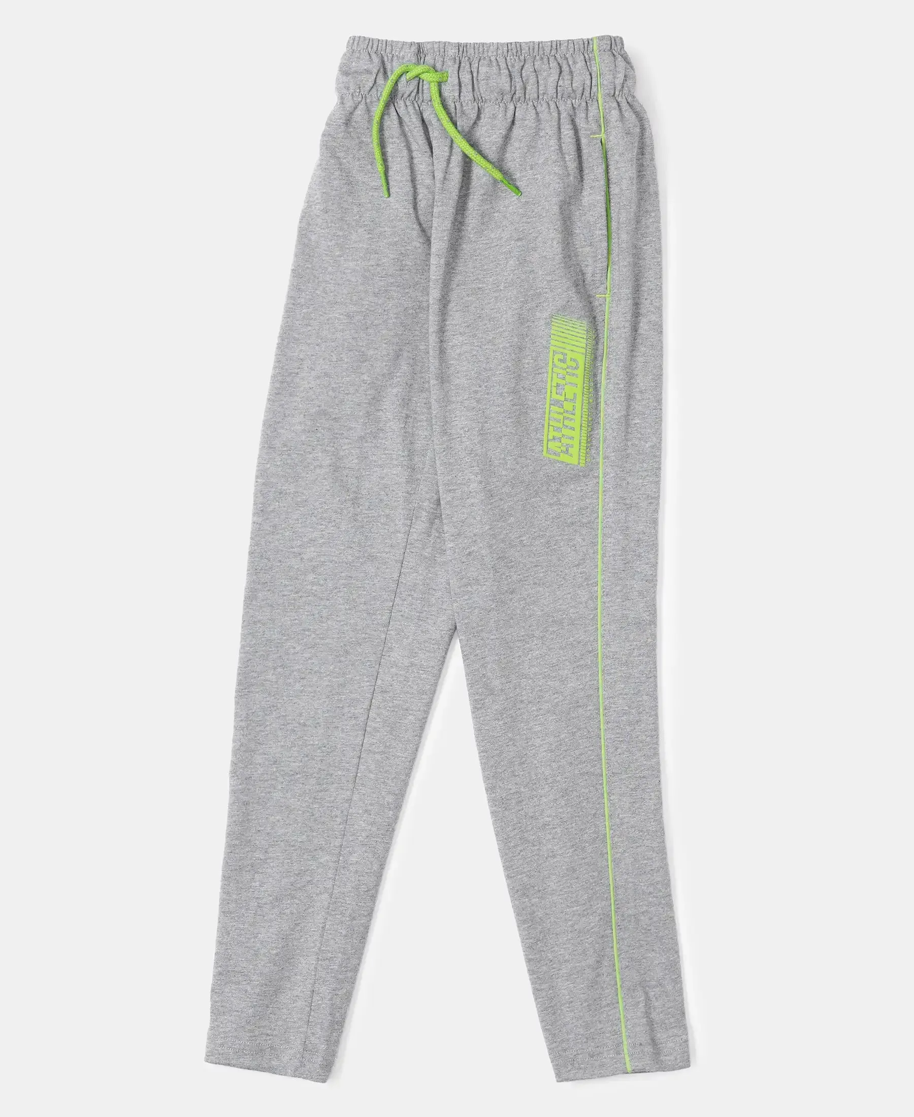 Boy's Super Combed Cotton Rich Graphic Printed Trackpants with Contrast Side Piping - Grey Melange