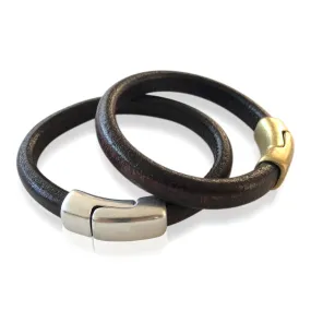 BR5 MAH - Mahogany Leather Bracelet with Round Magnetic Clasp