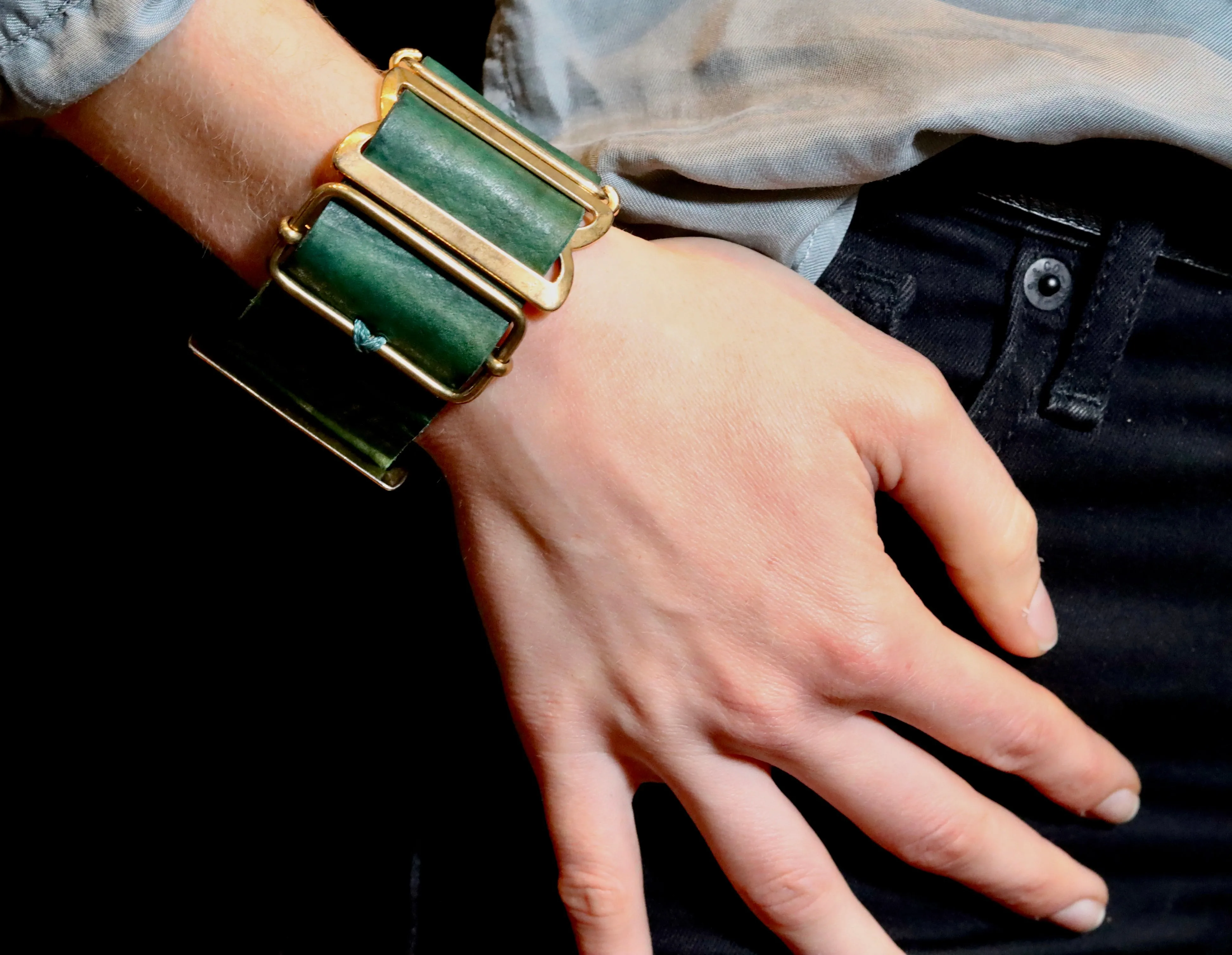 Bracelet | Belt buckle cuff | green yak