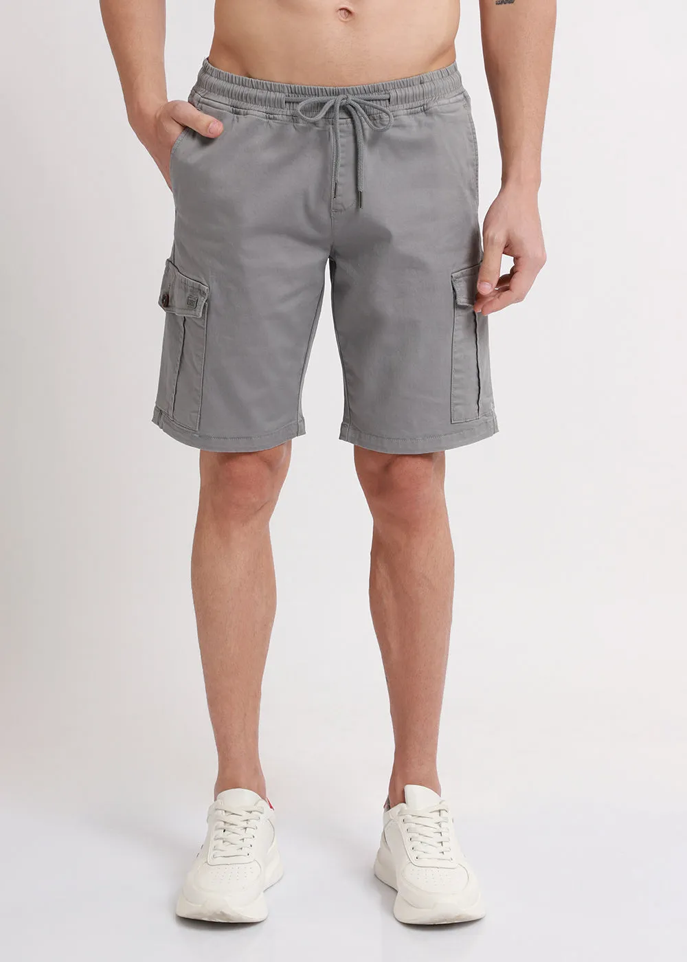 Brocky Grey Cotton Cargo Shorts