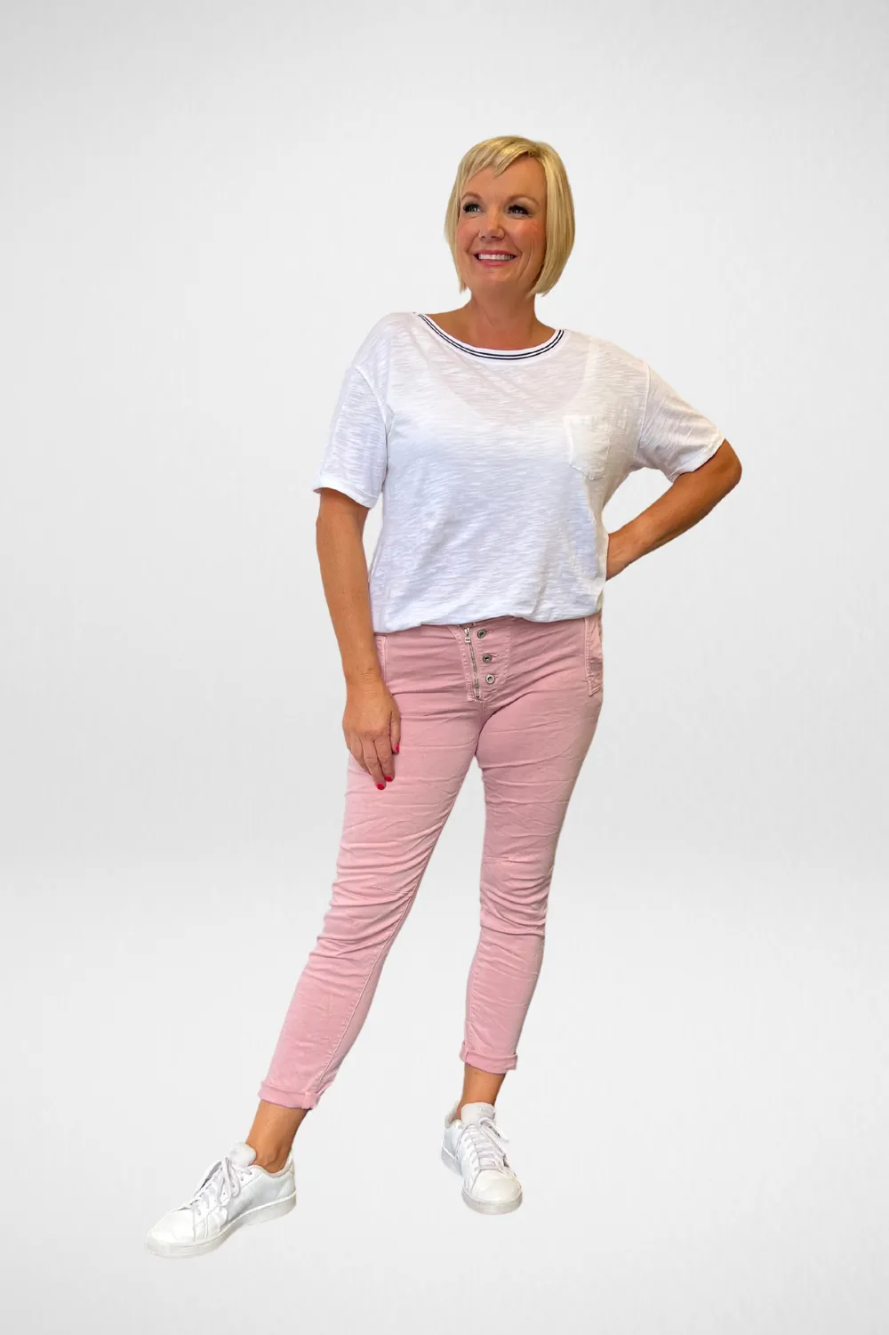 Button Fly Italian Jean | Dusty Pink