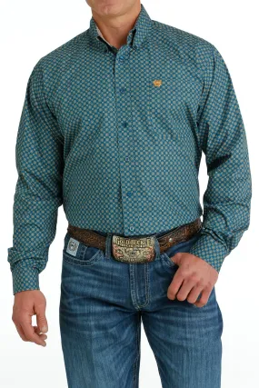 Cinch Men's Medallion Print Button Down Shirt - Blue / Orange