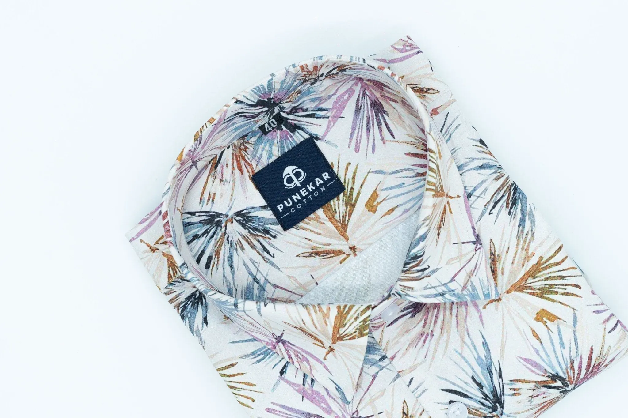 Cream Color Leaf Flower Printed Shirt For Men