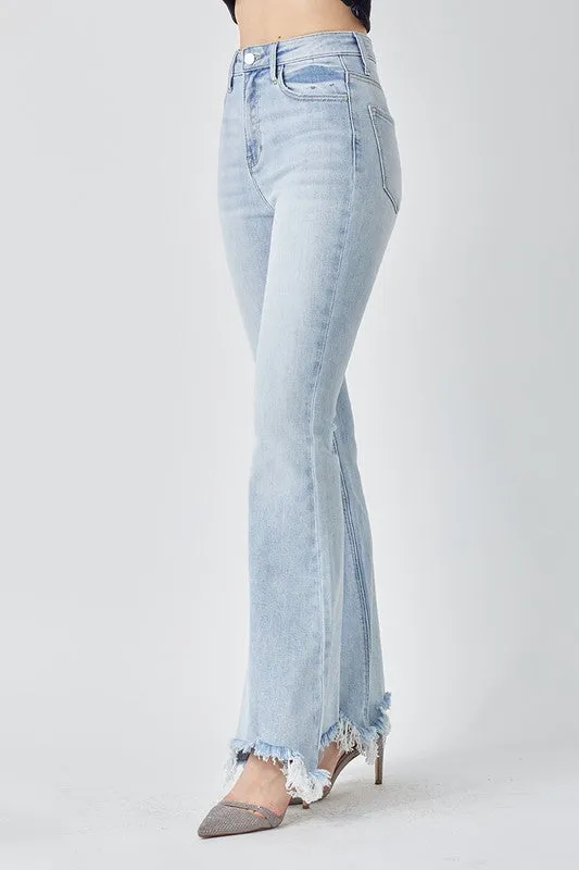 FINAL SALE - Risen Light Wash Frayed Flare Jeans