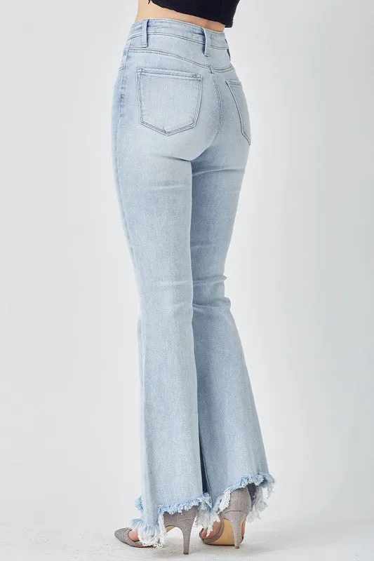 FINAL SALE - Risen Light Wash Frayed Flare Jeans