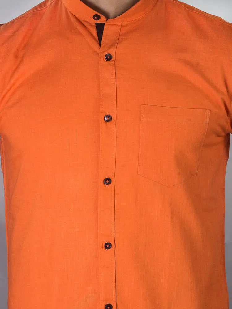 Formal Combination for Men - Orange Solid Linen Formal Shirt