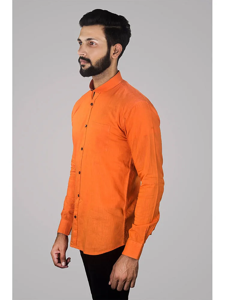 Formal Combination for Men - Orange Solid Linen Formal Shirt