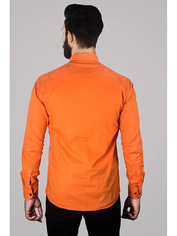 Formal Combination for Men - Orange Solid Linen Formal Shirt