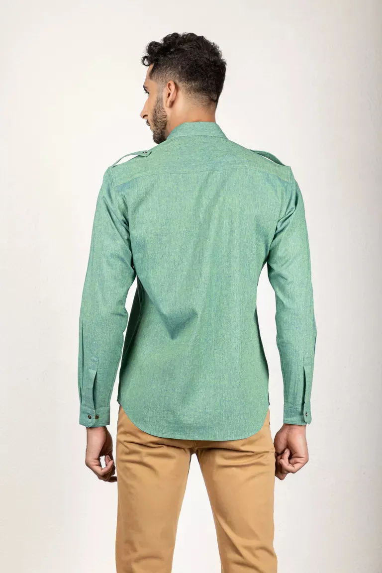 Green Two-Tone Dyed Shirt - 100% Cotton