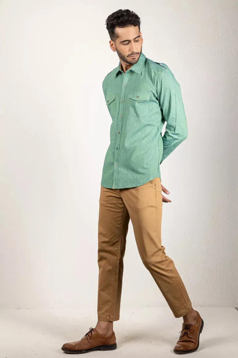 Green Two-Tone Dyed Shirt - 100% Cotton