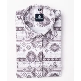 Grey Color Popcorn Moroccan Printed Shirt For Men