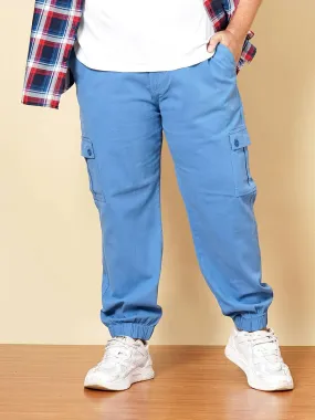 Hardsoda Men Blue Plus Size Solid Cargo Jogger