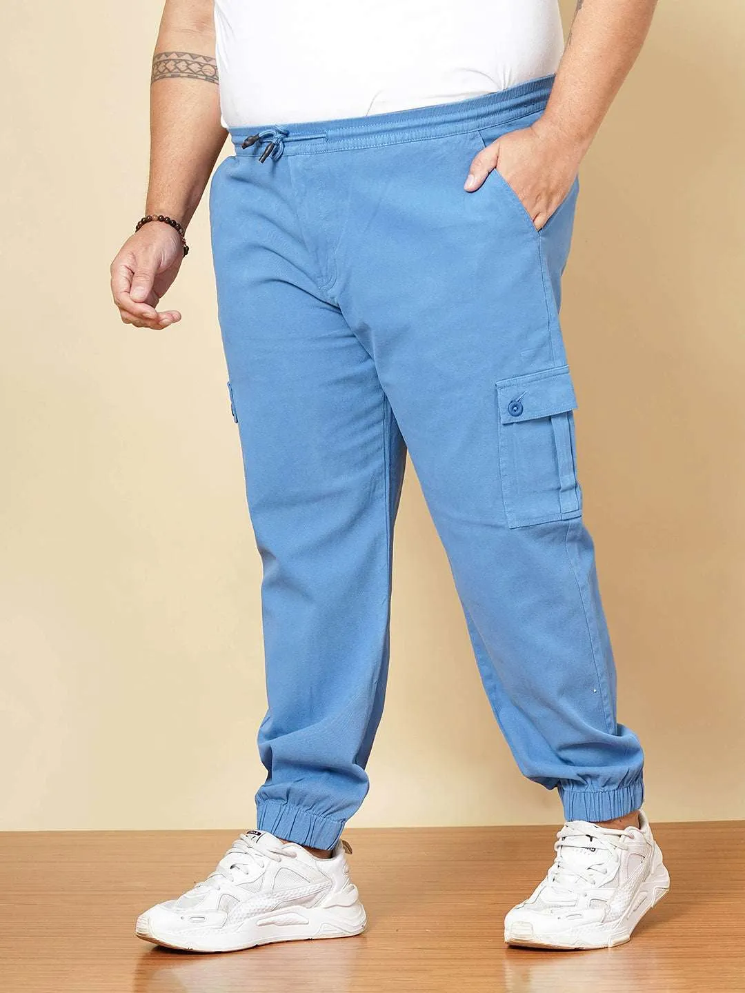 Hardsoda Men Blue Plus Size Solid Cargo Jogger